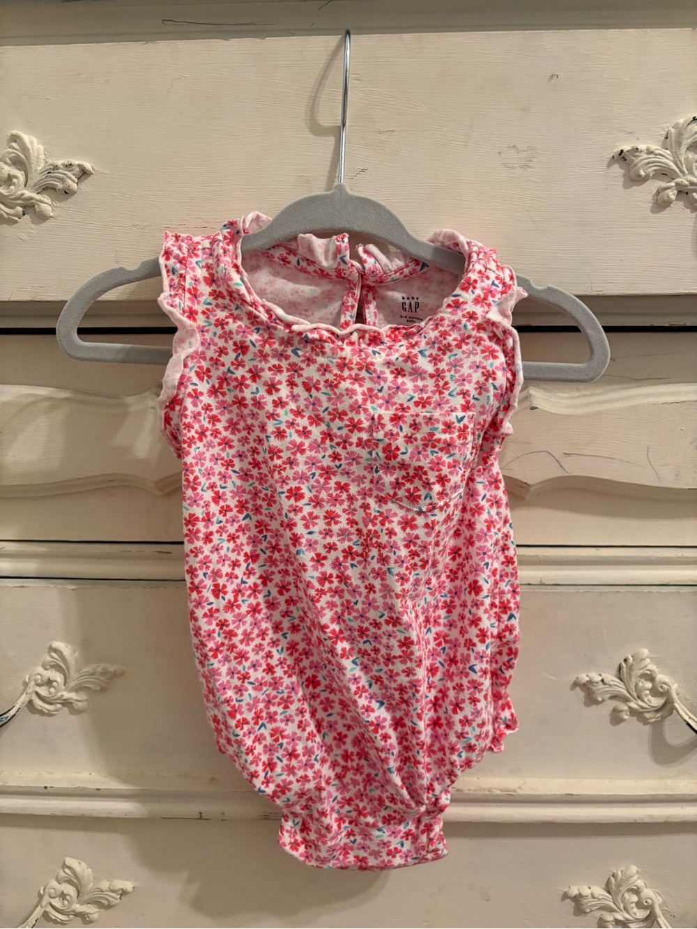 GAP Pink Floral Ruffle Sleeveless Bodysuit